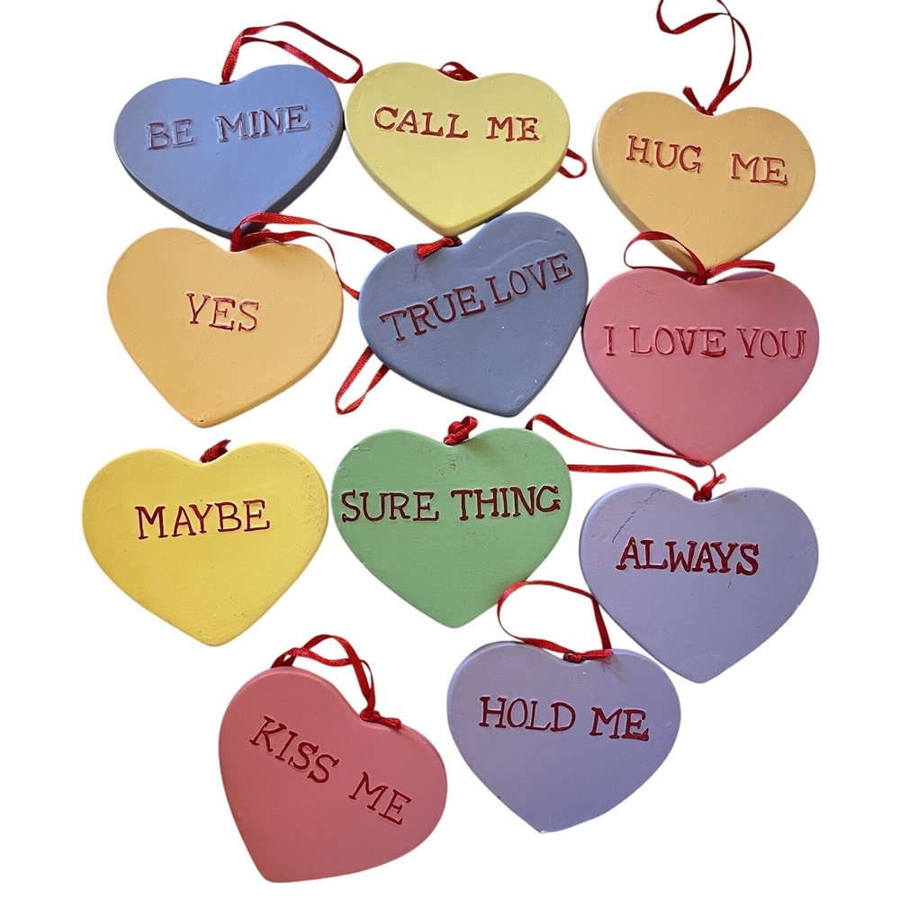 MWW Market Inspo Ceramic Candy Heart Hanging Ornaments Set Of 11 Valentine Pink‎
